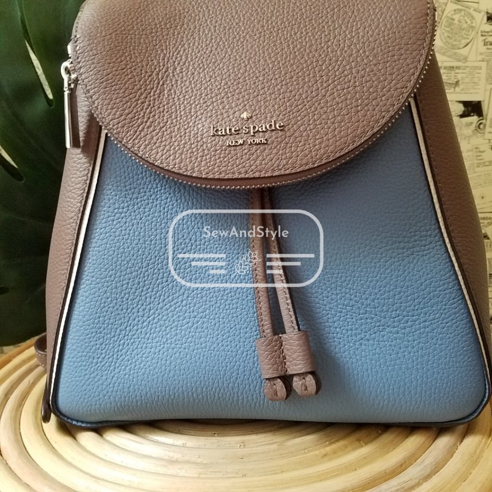 Kate Spade NWT Baltic Sea Blue Tan Leila Backpack - Picture 4 of 11